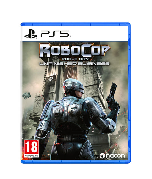 Nacon RoboCop: Rogue City Unfinished Business PS5 game cover featuring RoboCop in a city scene.