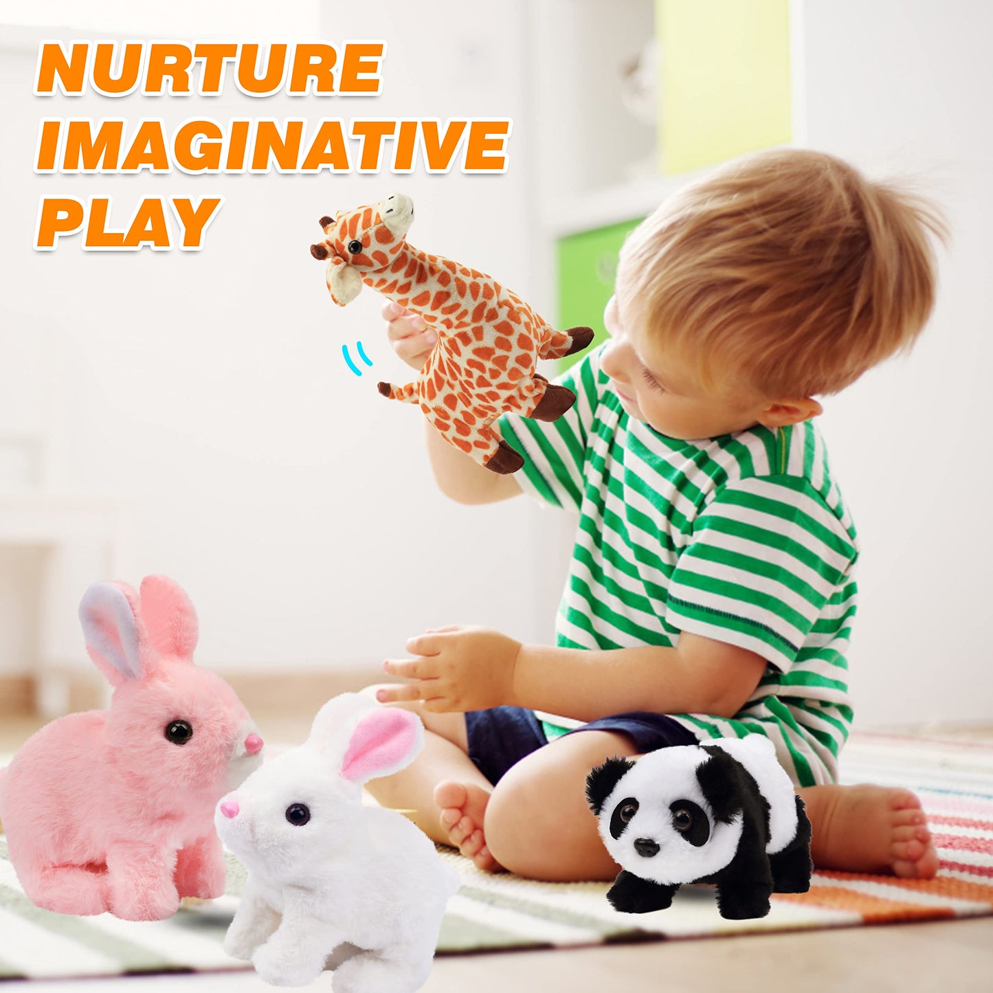 Hopearl Walking Giraffe Interactive Electronic Pet Plush Jirafa Toy with Sounds and Movements Animated Shaking Tail Gifts for Toddlers Birthday, Brown, 23cm