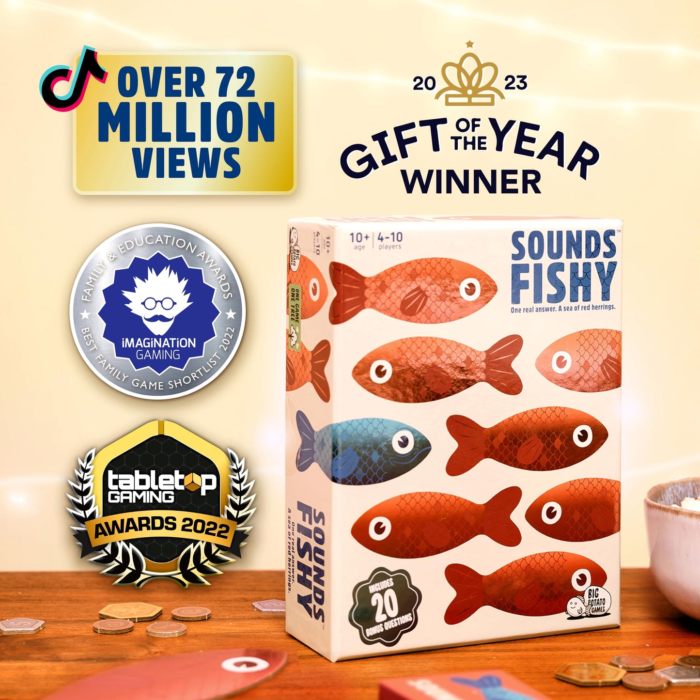 Sounds Fishy – Fast-Paced Bluffing Party Game for Kids 10+ & Adults | Fun Family Trivia Board Game for Quick Thinking & Lying | Perfect Christmas Game