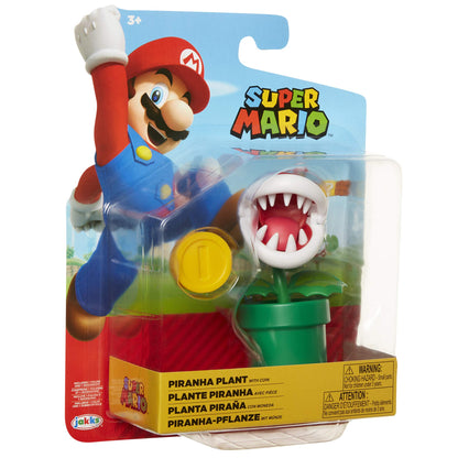 Nintendo Piranha Plant figurine with question box, multicoloured, 10 cm, detailed replica from the Super Mario series.