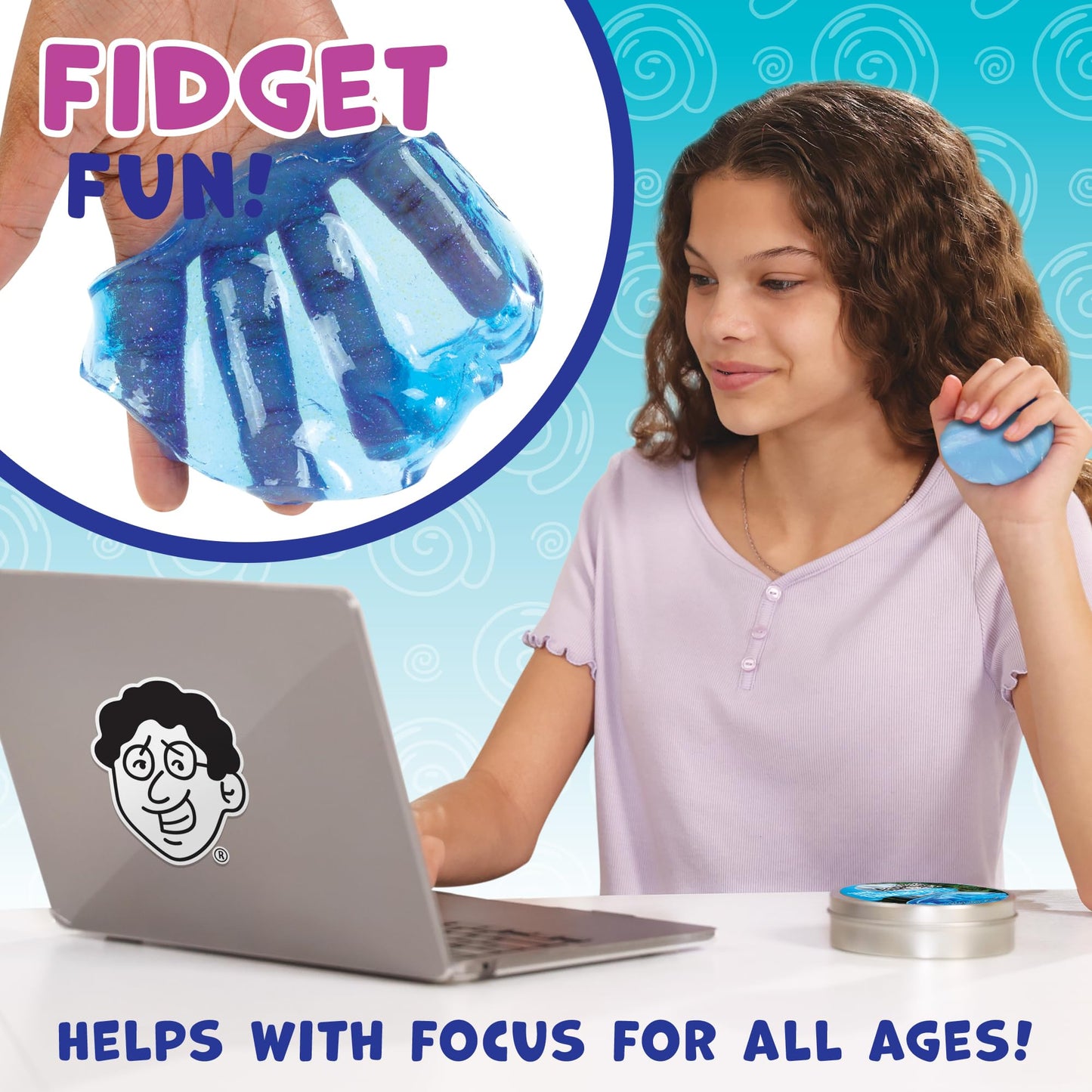Crazy Aaron's Liquid Glass Thinking Putty Falling Water in crystal clear blue, showing the smooth, glossy, and moldable putty.