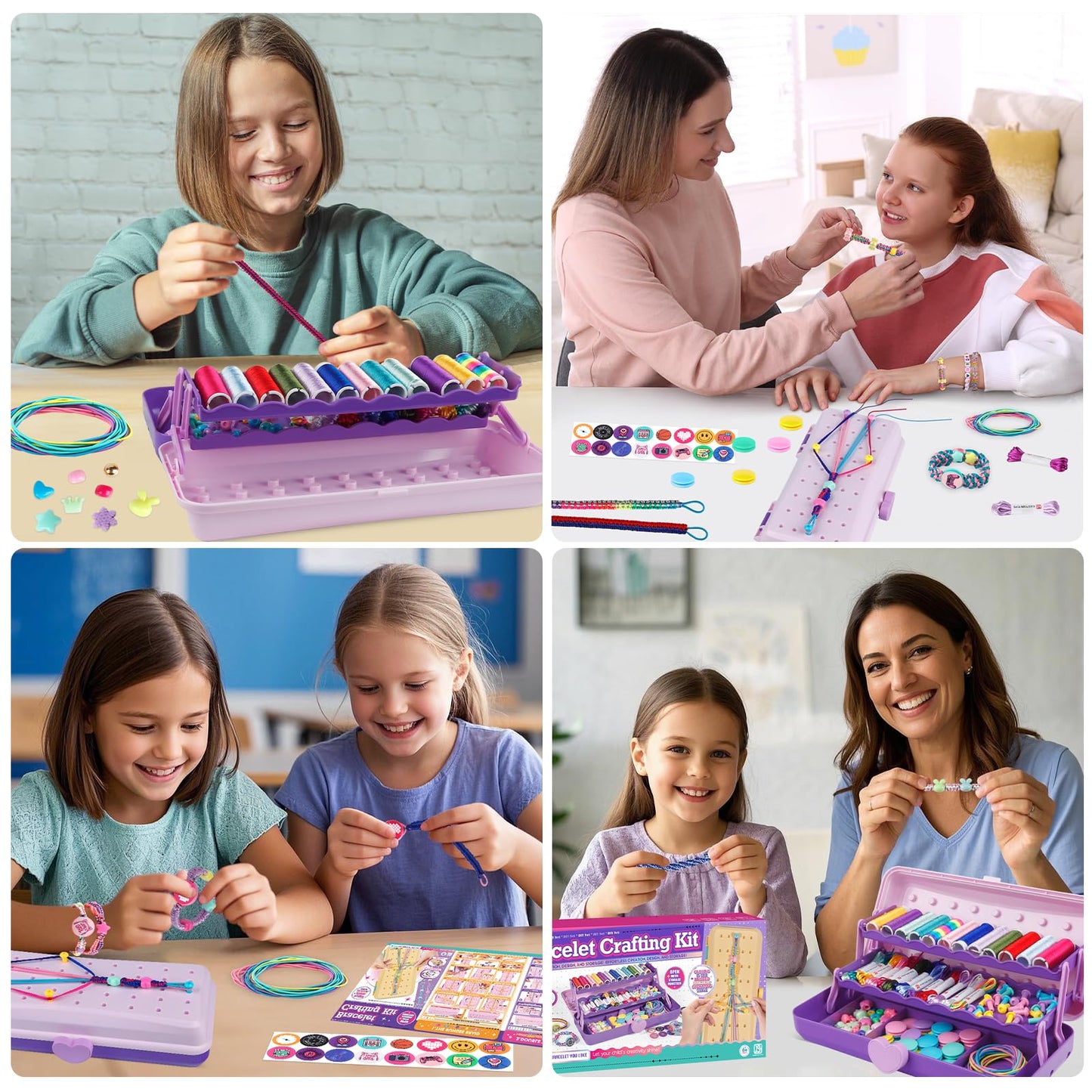 Friendship Bracelet Making Kit with Storage Box,DIY String Bracelet Arts and Craft for Girls Aged 8-12,Kids' Travel Activity Toy Set, Birthday Gifts for Ages 6 7 8 9 10 11 12 Year Old (Purple)