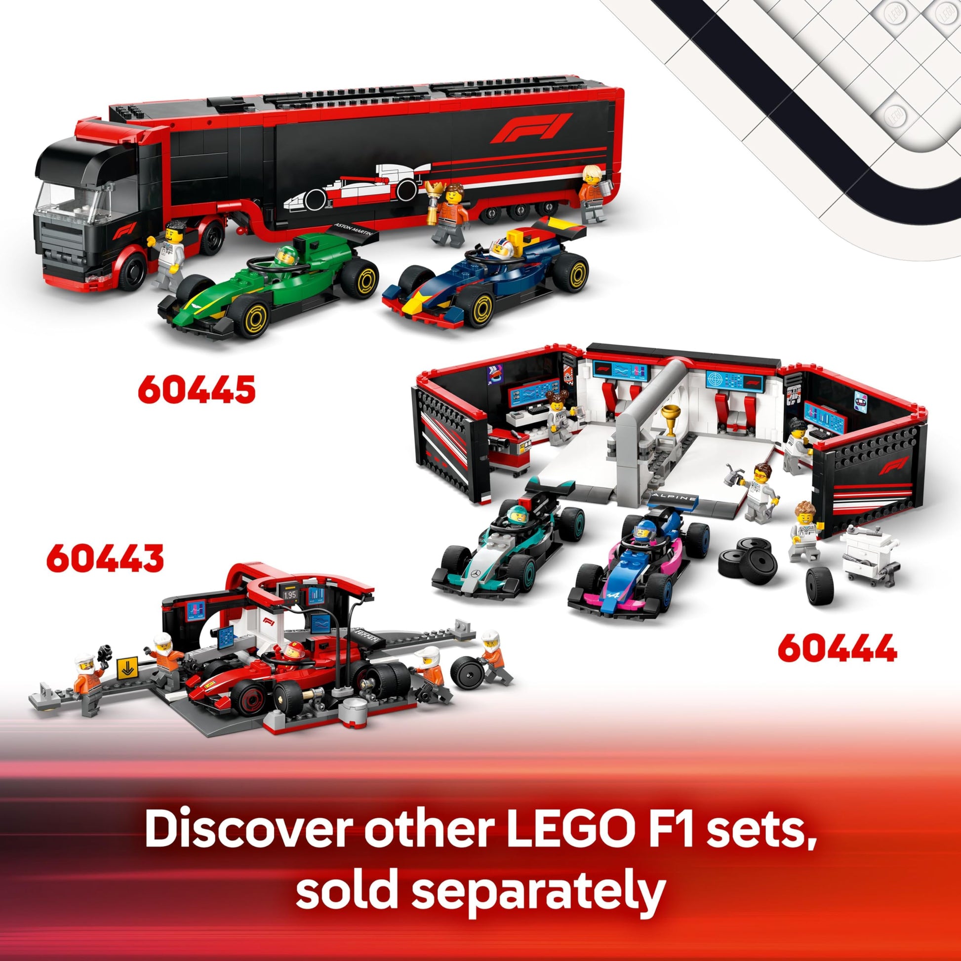 LEGO City F1 driver minifigure next to a McLaren race car in a colorful building toy set for ages 6 and up.