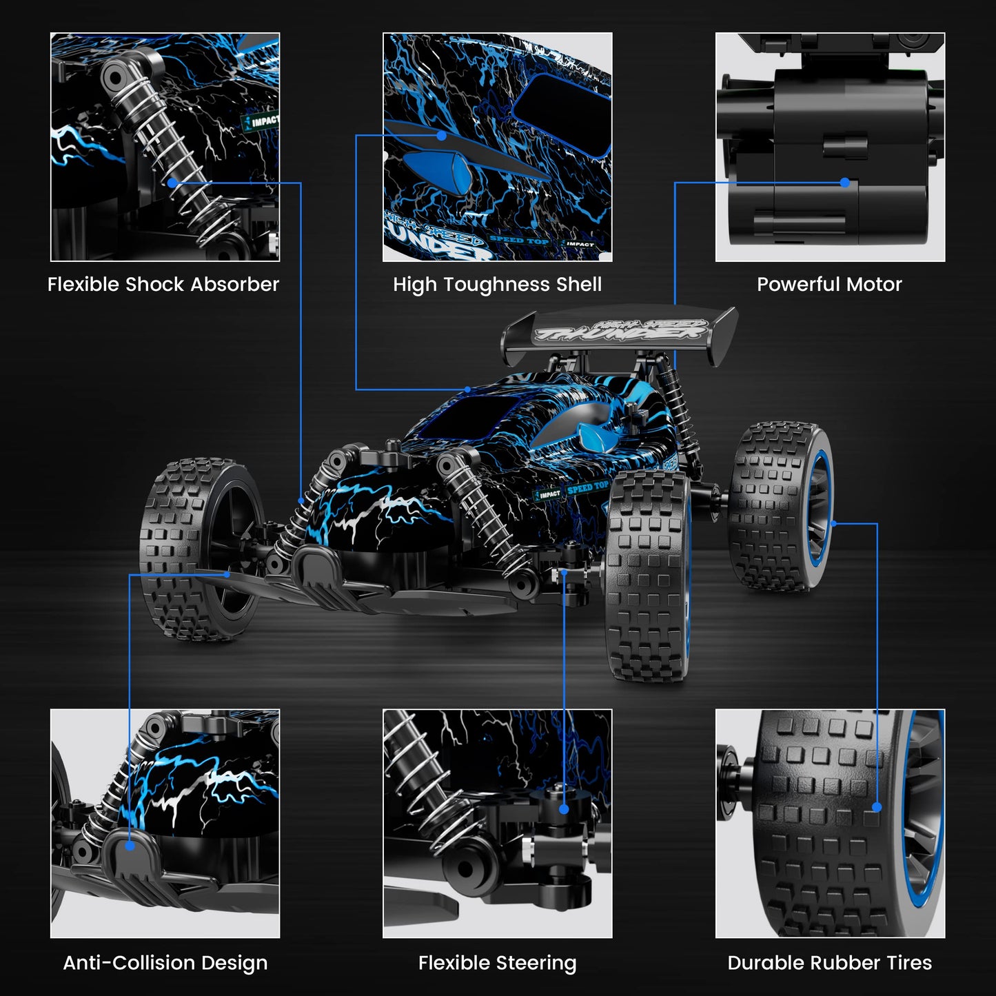 Tecnock Remote Control Cars for Kids, 1:18 Scale RC Racing Cars with LED, 2.4GHz All Terrain RC Car with 2 Rechargeable Batteries for 50 Min Play, Indoor Outdoor Toys Gifts for Boys and Girls