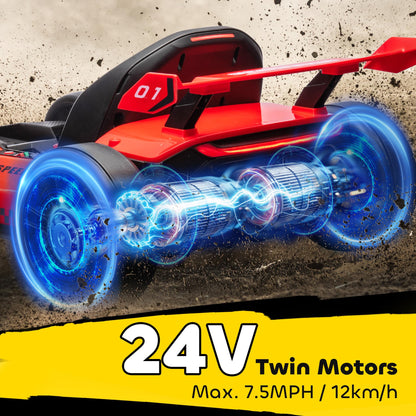 HOMCOM 24V Electric Go Kart for Kids, Ride On Racing Kart with Adjustable Seat, Battery Powered Drifting Ride On Car with Music, Light, Slow Start, Button Start, Horn, for 6-12 Years, Red