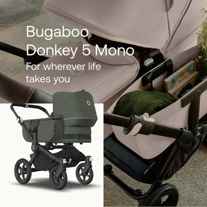 Bugaboo Donkey 5 Mono, Convertible Double Stroller, Improved Design, Reversible Seat, One Hand Steering, Side Basket, Black/Forest Green