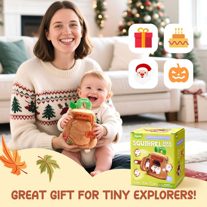 JoyCat Baby Toys 6-12 Months - Soft Baby Treehouse with 5 Sensory Squirrels - Rattle, Crinkle Paper, Squeaker, Mirror, Montessori Soft Toys for Toddlers 0-3 Years Old - Christmas Birthday Gift