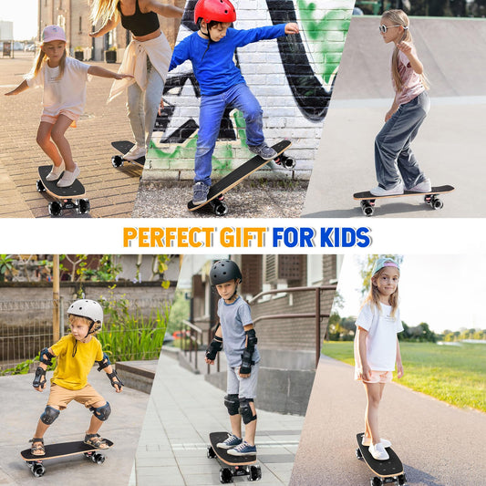 GIEEU Skateboards with Colorful Flashing Wheels for Beginners, Kids, Teens and Adults, Complete Standard Skateboard, 9 Layers, Canadian Maple, Concave (X-blackwhite)