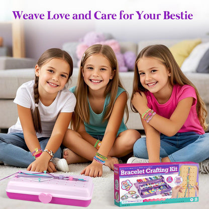 Friendship Bracelet Making Kit with Storage Box,DIY String Bracelet Arts and Craft for Girls Aged 8-12,Kids' Travel Activity Toy Set, Birthday Gifts for Ages 6 7 8 9 10 11 12 Year Old (Pink/Rose)
