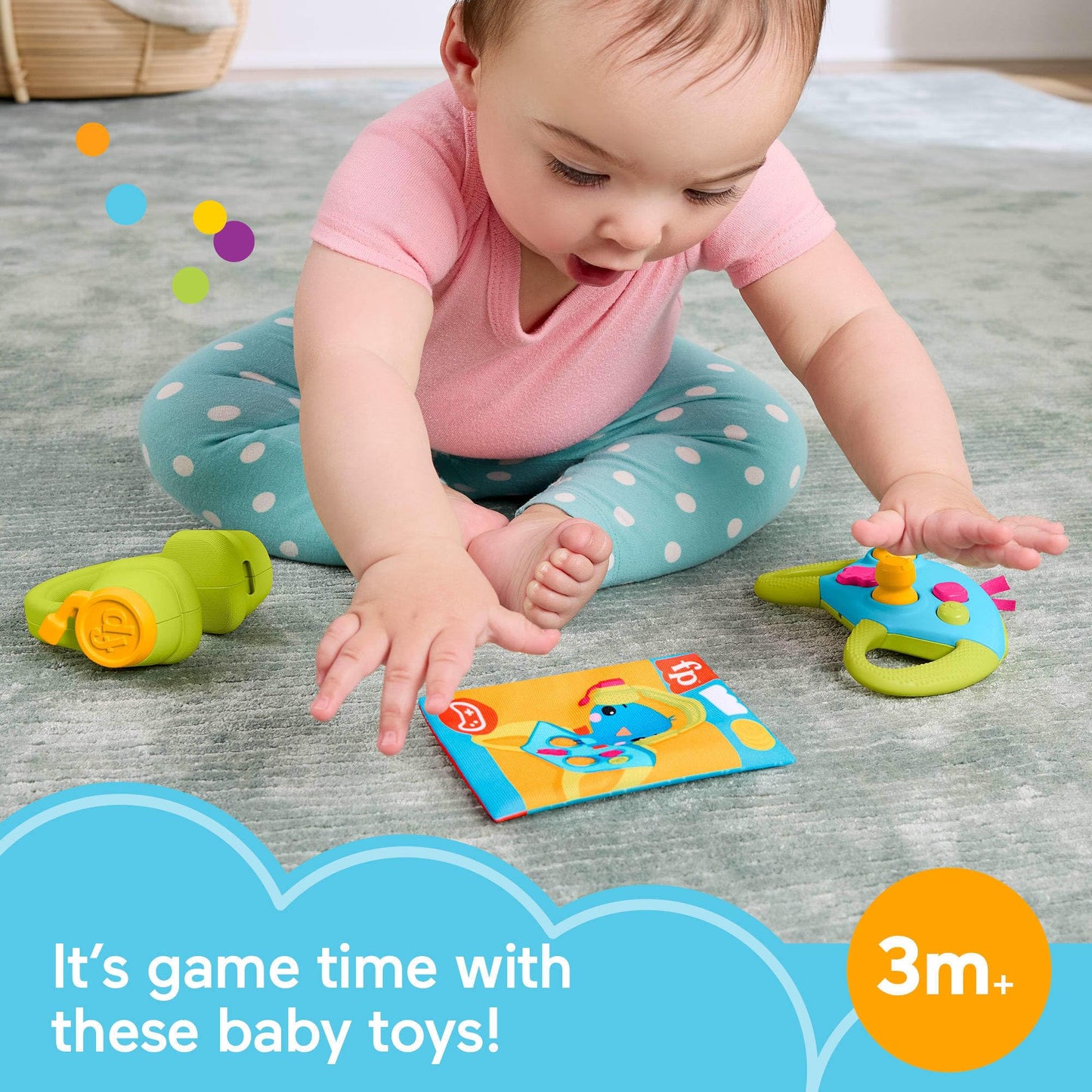 Fisher-Price Newborn Toys Level-Up Little Gamer Gift Set, Baby Rattle Teether & Crinkle Activities for Infants Ages 3+ Months, HYR57