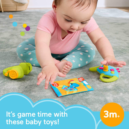Fisher-Price Newborn Toys Level-Up Little Gamer Gift Set, Baby Rattle Teether & Crinkle Activities for Infants Ages 3+ Months, HYR57