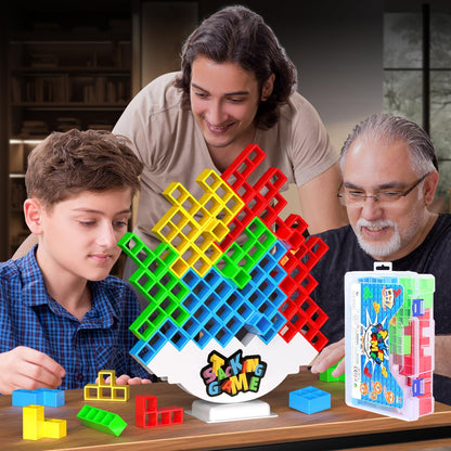DUHLnote 48-piece stack game for adults and kids, featuring colorful tetra board tower building blocks for family and travel fun.