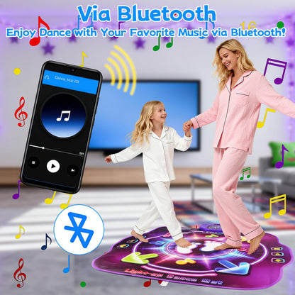 AmyBenton dance mat for kids with light-up music, wireless Bluetooth, 5 game modes, ideal for children ages 4 to 12.