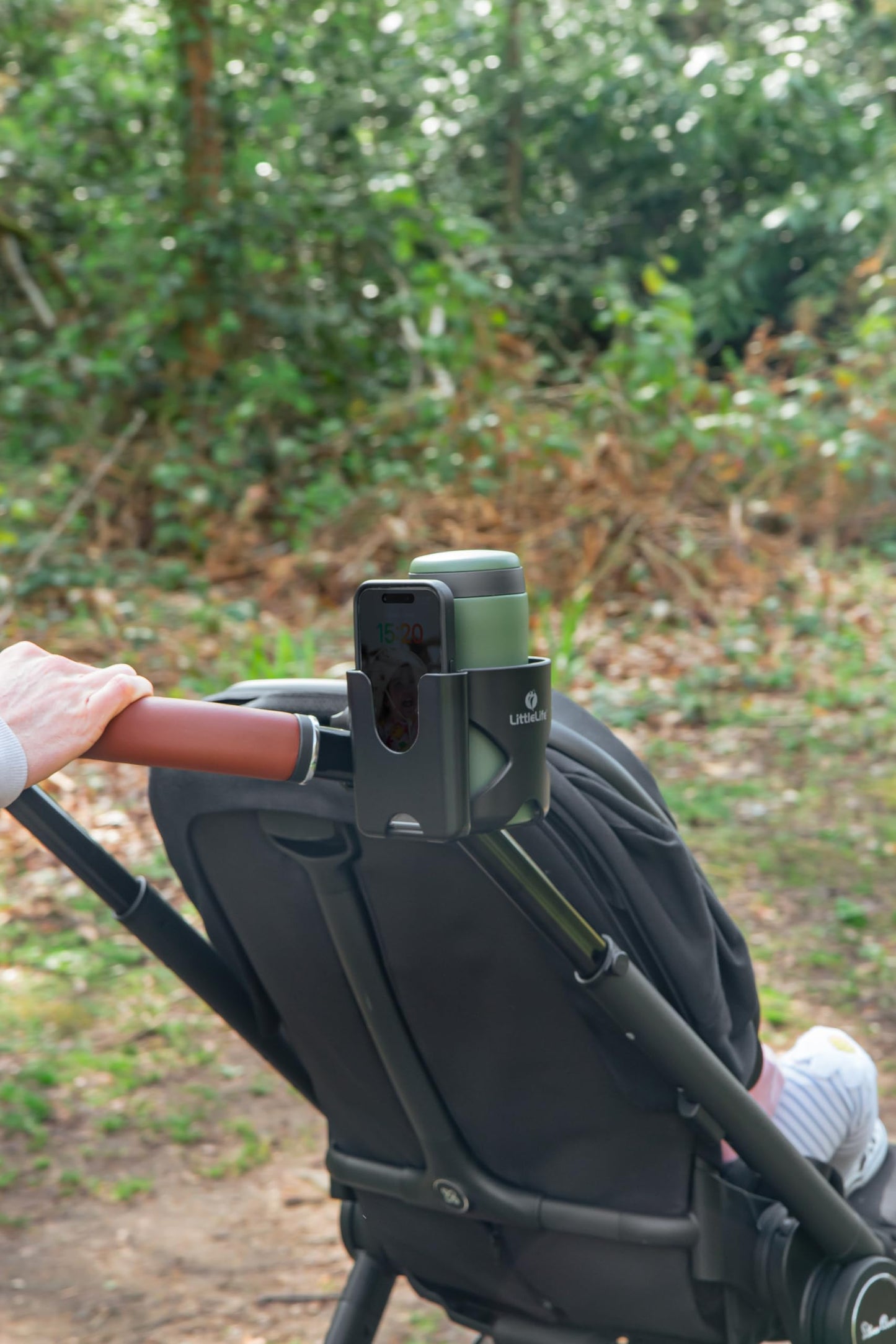 LittleLife Buggy And Pushchair Universal Cup & Phone Holder Adjustable Bottle Organiser for Stroller, Drink and Coffee Cup Holder with Phone Holder