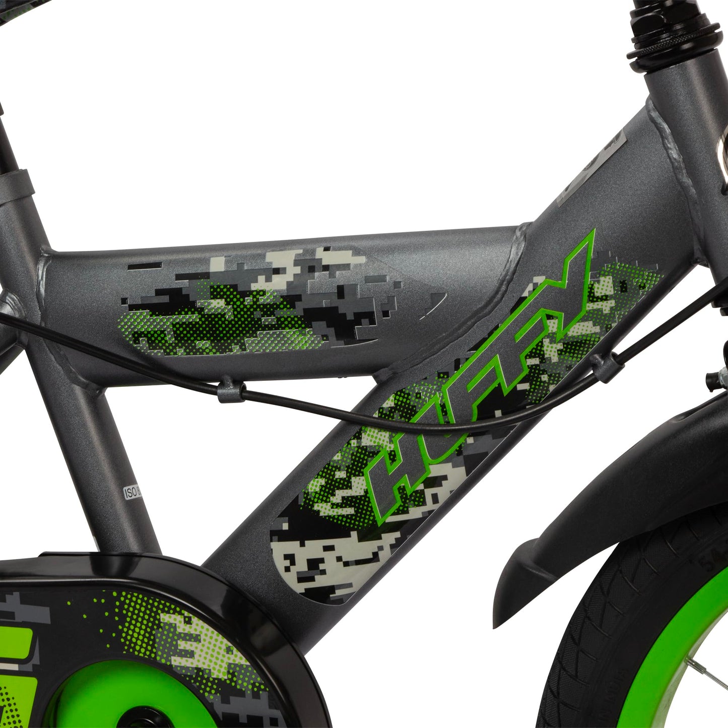 Huffy Delirium 16-Inch Boys’ Bike, Durable Steel Frame, Dual Caliper Brakes, Removable Stabilisers, Single-Speed, Kids’ Bicycle for Ages 4-6, Storm Matte Grey & Lime Green