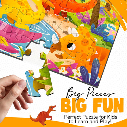Colorful 60-piece dinosaur puzzle for kids ages 3-8, featuring bright dinosaur illustrations, suitable for educational play and travel.
