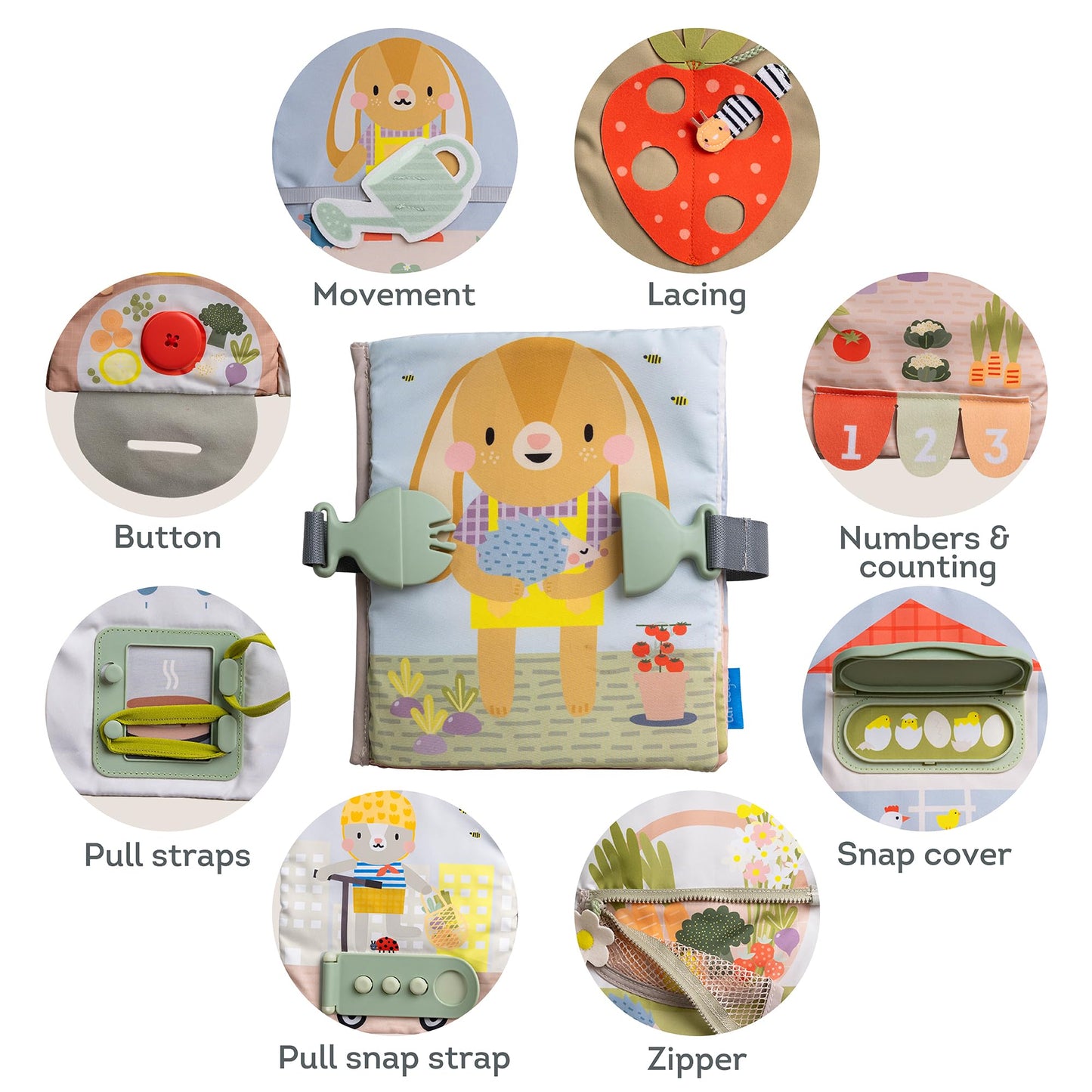 Taf Toys My First Busy Book. Baby Activity Book, Soft Cloth Touch & Feel Book for Toddlers. Montessori Busy Board. Early Learning Developmental Toy, Sensory Play. Suitable for Boys & Girls 18 months +