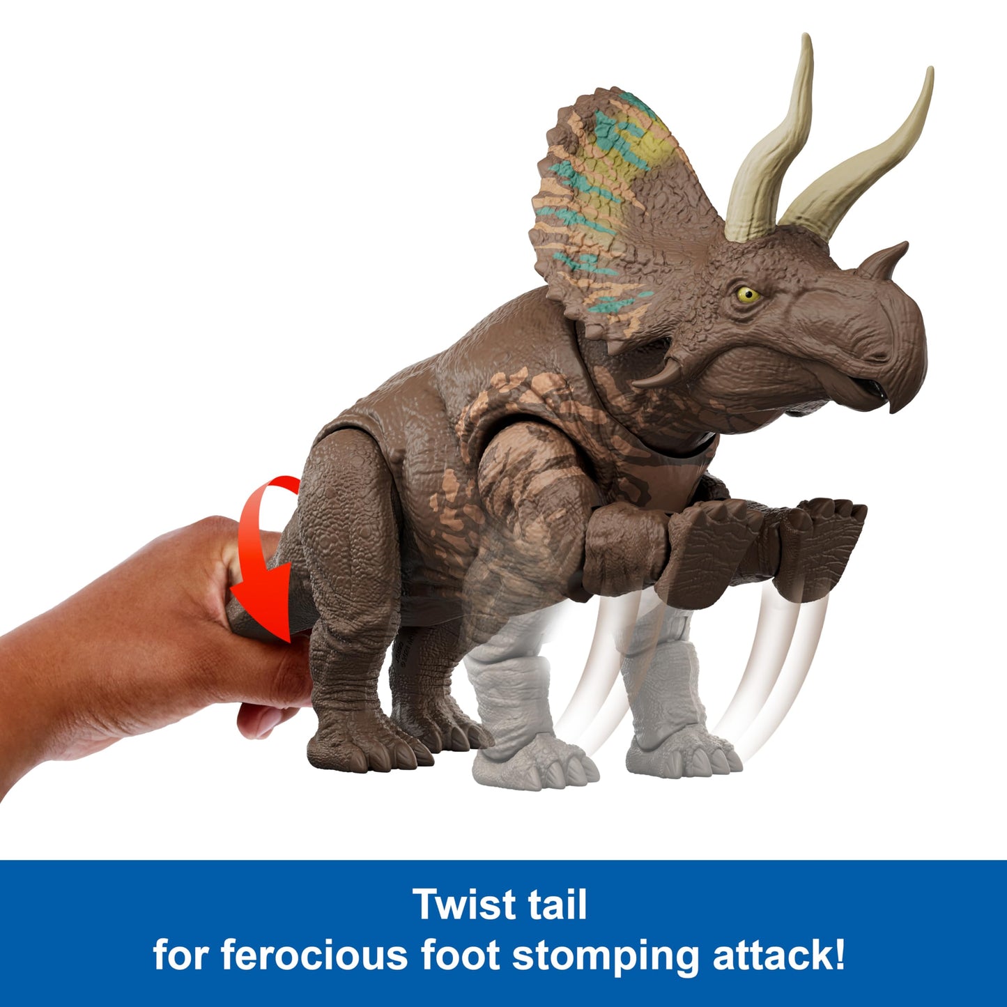 Mattel Jurassic World Rebirth Gigantic Thrashers Eotriceratops Dinosaur Figure Toy, Large Species, 2 Tail Activated Rampage Attacks, Digital Play, JGB93