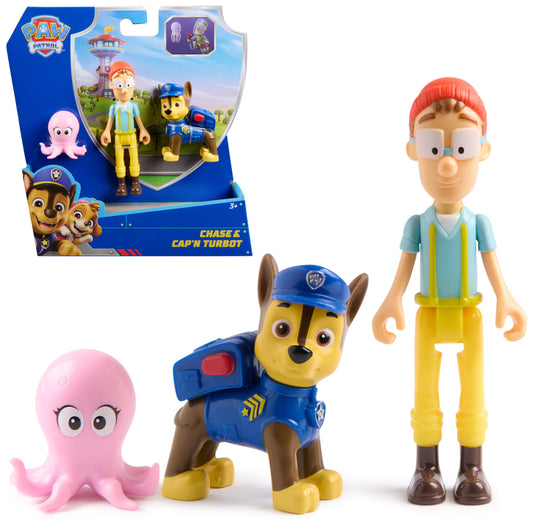Paw Patrol, Chase & Captain Turbot Figure Pack with Baby Octopus Toy Figure, Kids Toys for Boys and Girls Ages 3 and Up