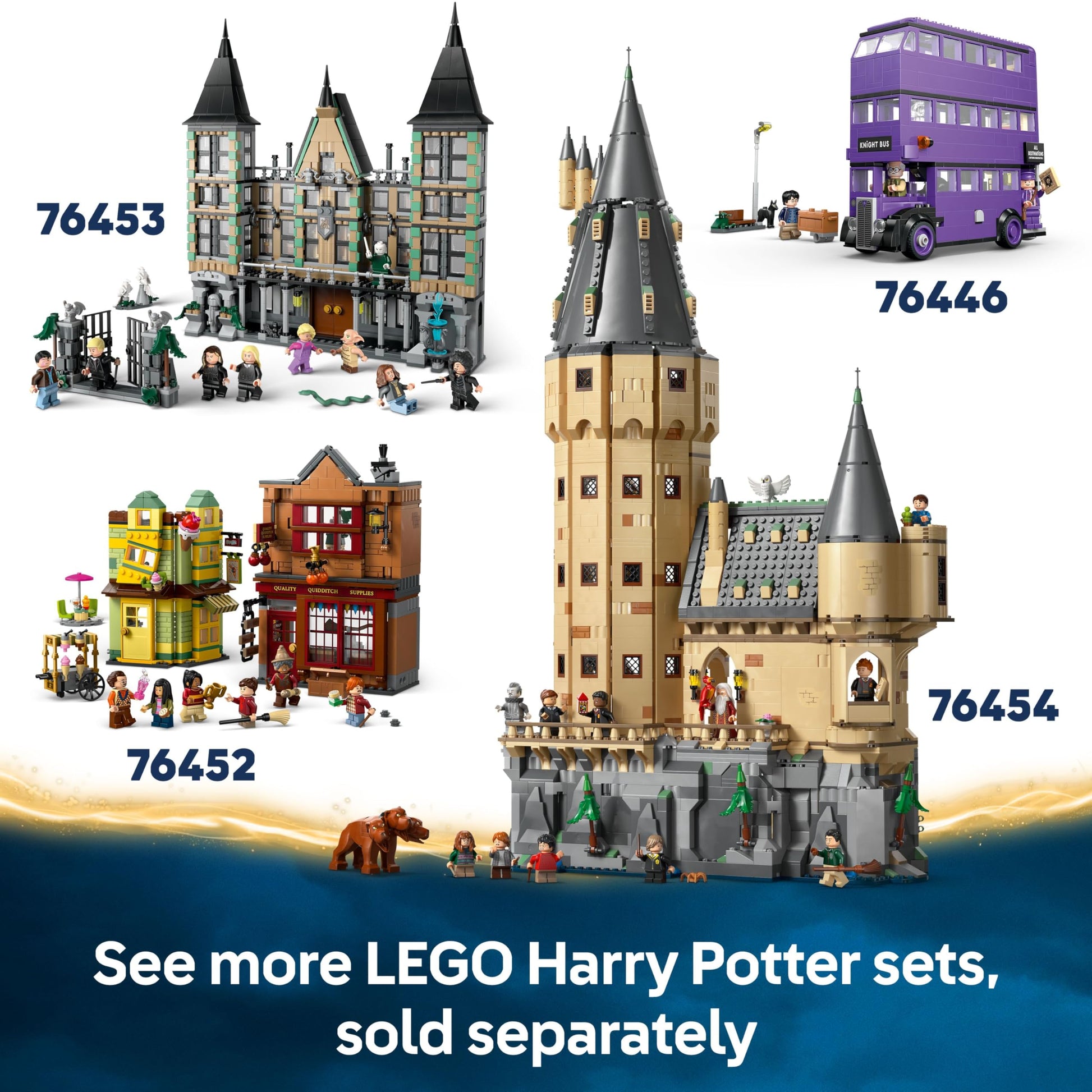 LEGO Harry Potter Privet Drive set featuring Aunt Marge's Visit, detailed interior, and five minifigures, including Aunt Marge.