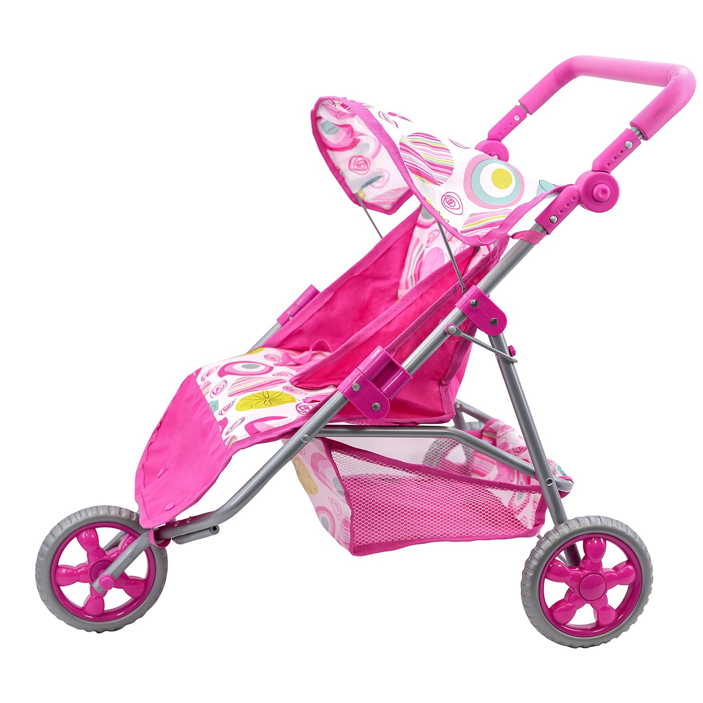 The Magic Toy Shop BiBi Doll Pink Twin Stroller, Ideal Twin Dolls Prams and Pushchairs - Adjustable Canopy and Handle, Under Storage Space, Collapsible - Dolls Double Buggy Toy Pram Double Dolls Pram
