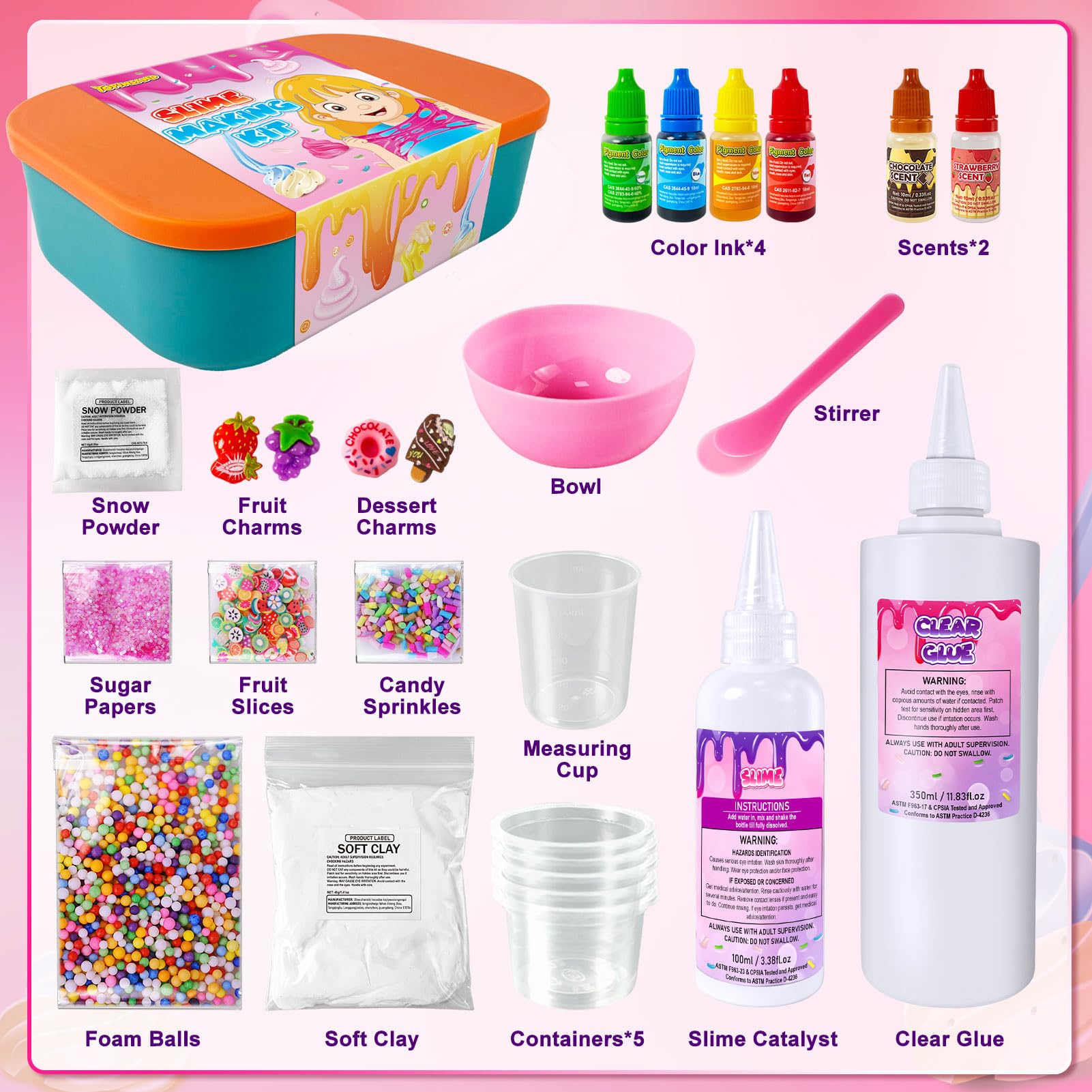 YOPINSAND ice cream DIY slime kit for girls featuring butter, foam, cloud slime, add-ins, foam balls, and charms for kids ages 6-12