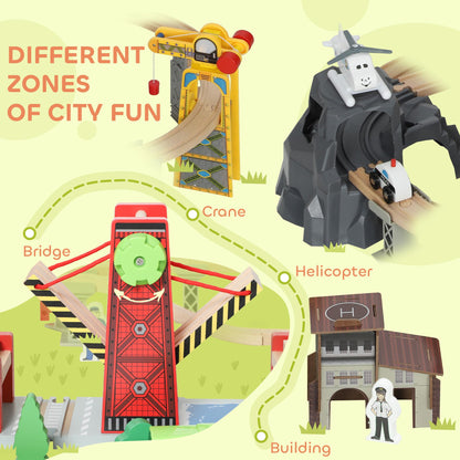 AIYAPLAY wooden train set with tracks, crane, bridge, helicopter, designed for kids 3+ years, STEM-inspired railway toy.