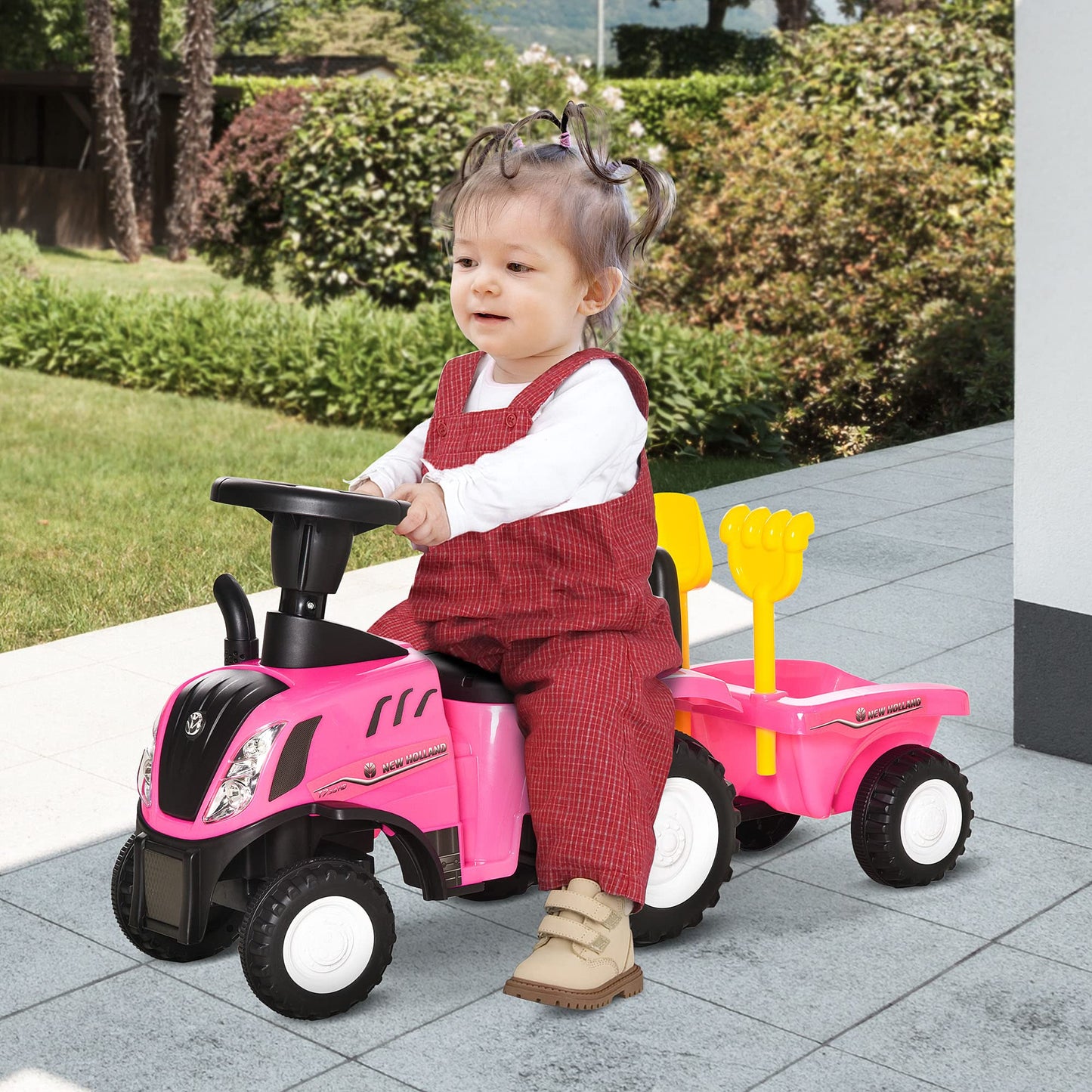 HOMCOM Ride On Tractor Toddler Walker Foot To Floor Slider w/Horn Storage Steering Wheel for 1-3 Years Old Pink