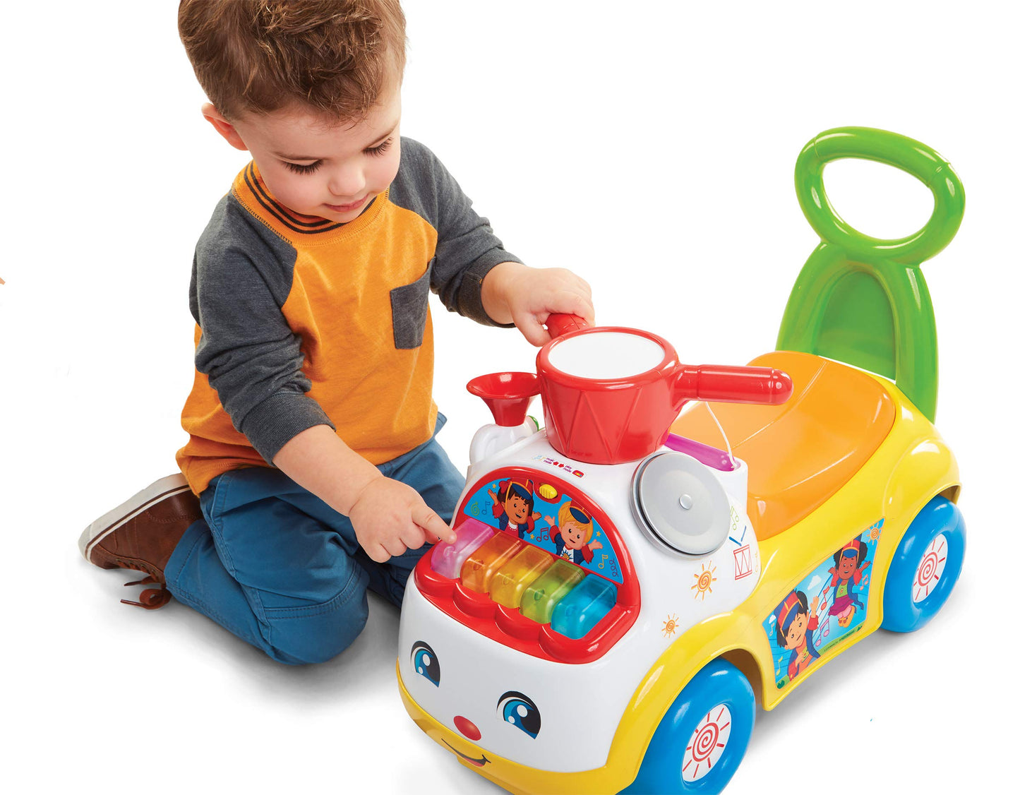 Little People Ultimate Toddler Ride-On Toy with Music & Lights by Jakks Pacific – 5 Marching Tunes, Instrument Play Mode, Detachable Trumpet, Engine Sounds, Under-Seat Storage, Batteries Included