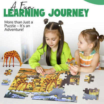 Safari Puzzle for Kids Ages 3–8 – 60-Piece Montessori Floor Puzzle for Boys & Girls | Travel Toy, Toddler Learning Game & Gift for 3 4 5 Year Olds | Migratory Wonders Jigsaw