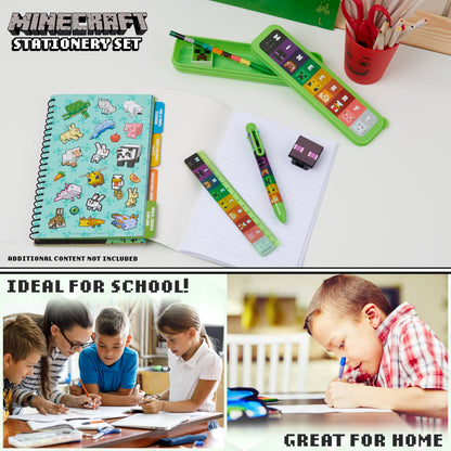 Minecraft Pencil Case and Stationery Set for Kids Filled Pencil Pouch Notebook Sticky Notes Pencils Creeper School Supplies Gamer Gifts for Kids (Green/Multi)