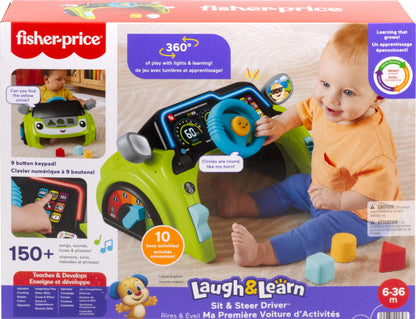 Fisher-Price Laugh & Learn Sit & Steer Driver Car activity center with colorful buttons and steering wheel for babies and toddlers.