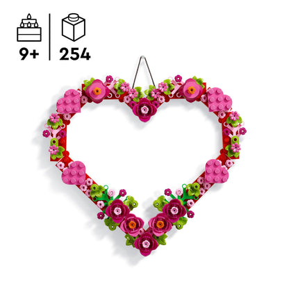 LEGO Heart Ornament Toy arts and crafts kit with colorful flowers, leaves, and hearts for kids aged 9 and up.