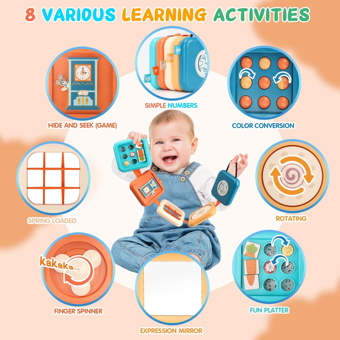 Bambebe Baby Busy Board for 1 Year Old, Montessori Toys for Toddlers 1-3, Travel Busy Cube Sensory Activity Toy, Learning Gifts for 1 Year Old Boy Girl