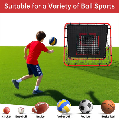 Double-Sided Football Rebounder Net, Adjustable Goal in 5 Levels, Rebound Net with Goal Kickback Target for Kids Soccer Training, Portable Football Goals for Garden Outdoor, 100 x 100 cm Red