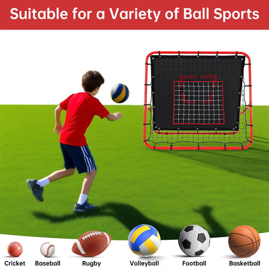 Double-Sided Football Rebounder Net, Adjustable Goal in 5 Levels, Rebound Net with Goal Kickback Target for Kids Soccer Training, Portable Football Goals for Garden Outdoor, 100 x 100 cm Red