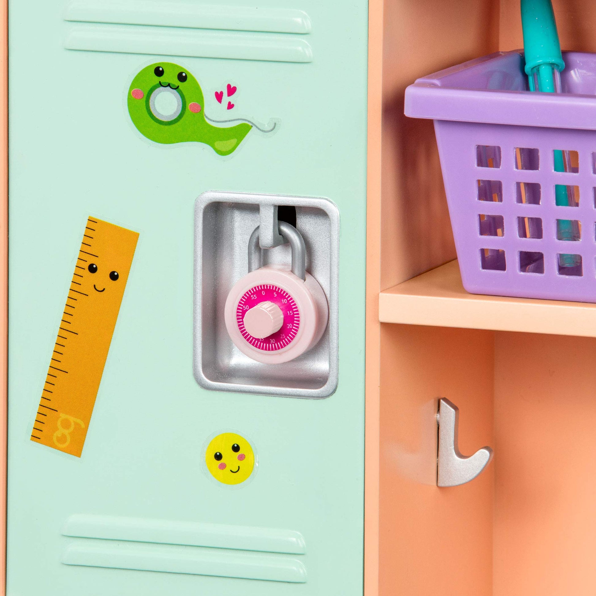 Our Generation Classroom Cool Locker Set with realistic locker, accessories, and stickers for 18-inch dolls.