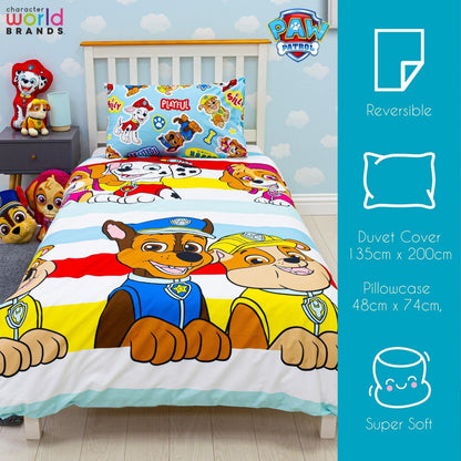 Paw Patrol Official Single Childs Duvet Cover Set | Pupster Design Reversible 2 Sided Bedding Including Matching Pillow Case | Brands Single Bed Set