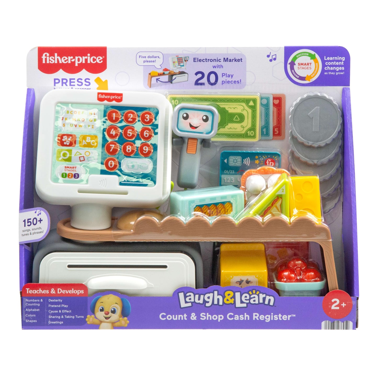 Fisher-Price Toddler Learning Toy Laugh & Learn Count & Shop Cash Register Play Store with 20 Pieces for Ages 2+ Years, Multilanguage Version, JGW97