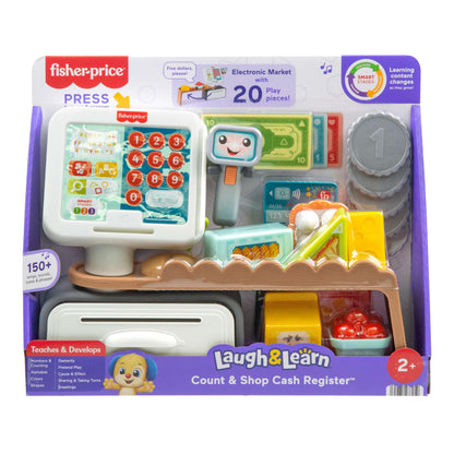 Fisher-Price Toddler Learning Toy Laugh & Learn Count & Shop Cash Register Play Store with 20 Pieces for Ages 2+ Years, Multilanguage Version, JGW97