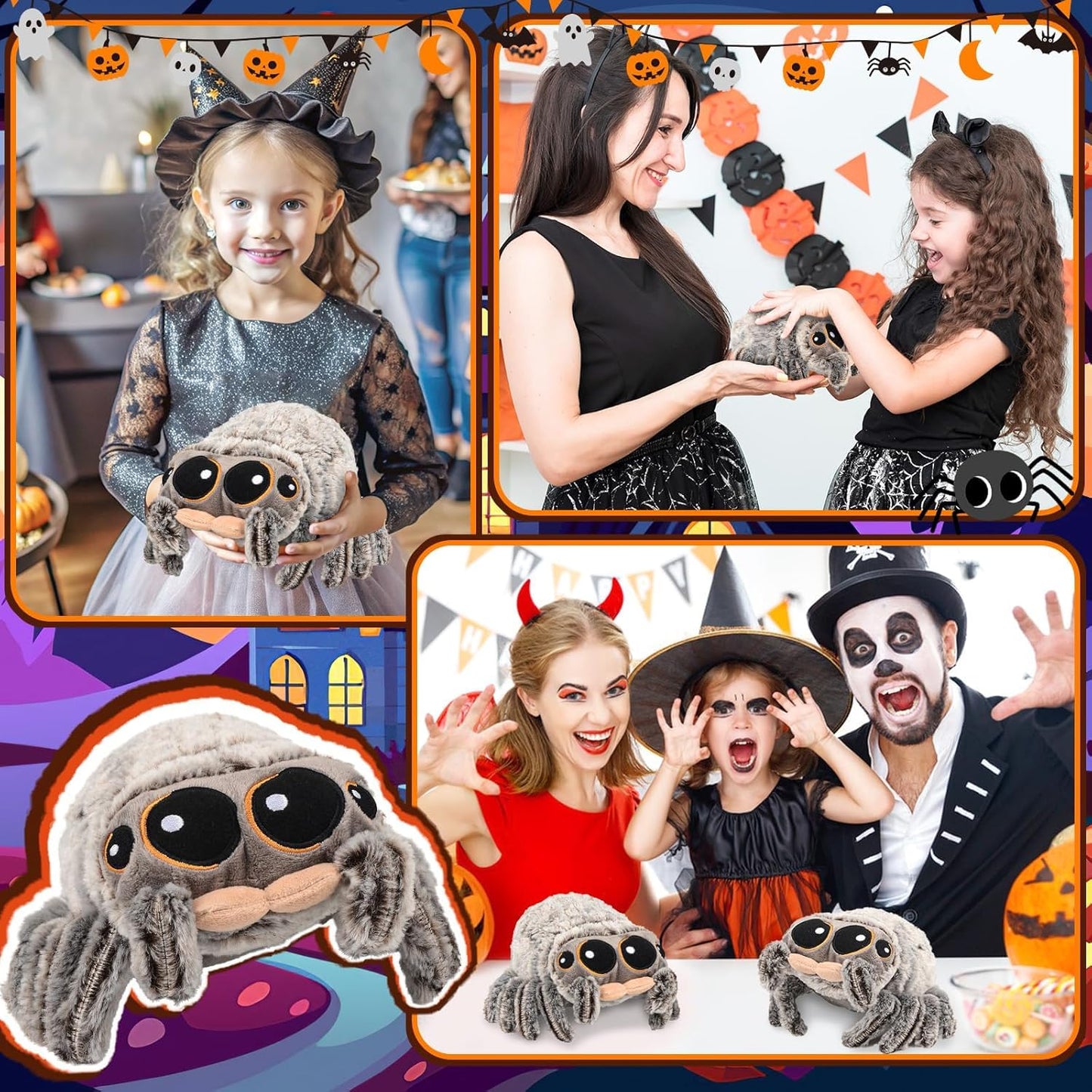 CelestiMingle 8.2-inch plush spider toy with big eyes, soft and realistic, perfect for Halloween, Christmas, or birthday decorations.