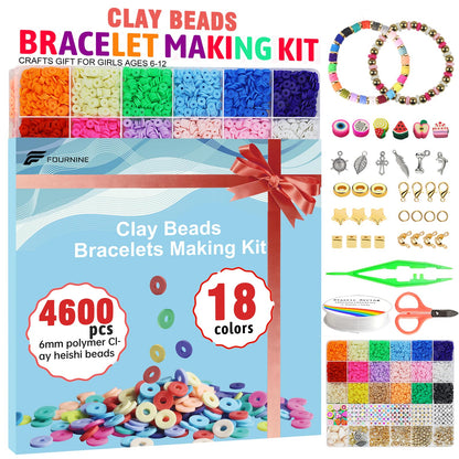 Fournine 5300 Pcs Clay Beads Friendship Bracelet Making Kit, Preppy Flat Polymer Heishi Beads for Jewellery Making Kit, with Charms DIY Craft Gifts for Teen Girls