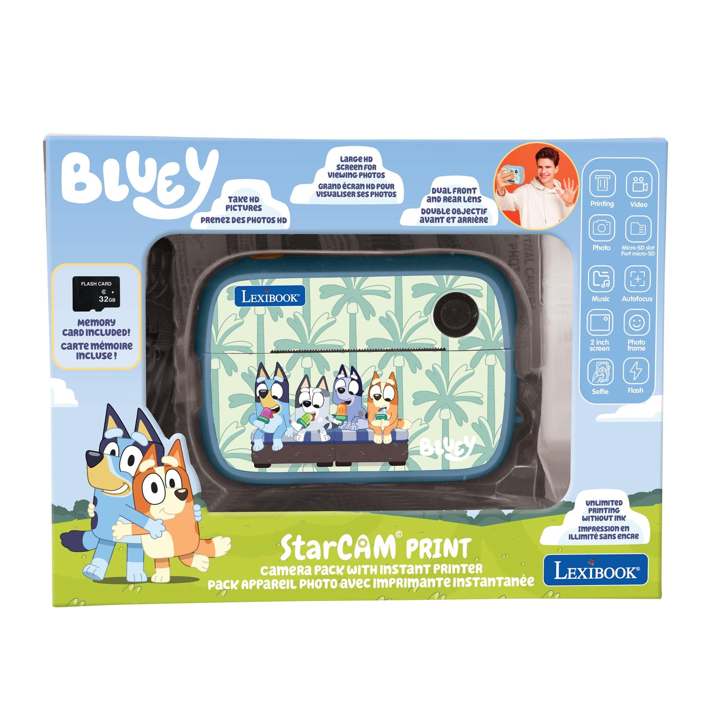 Lexibook, Bluey, Starcam® Print Bluey, HD digital camera pack with instant printer, SD card and photo customisation kit, DJ150BY