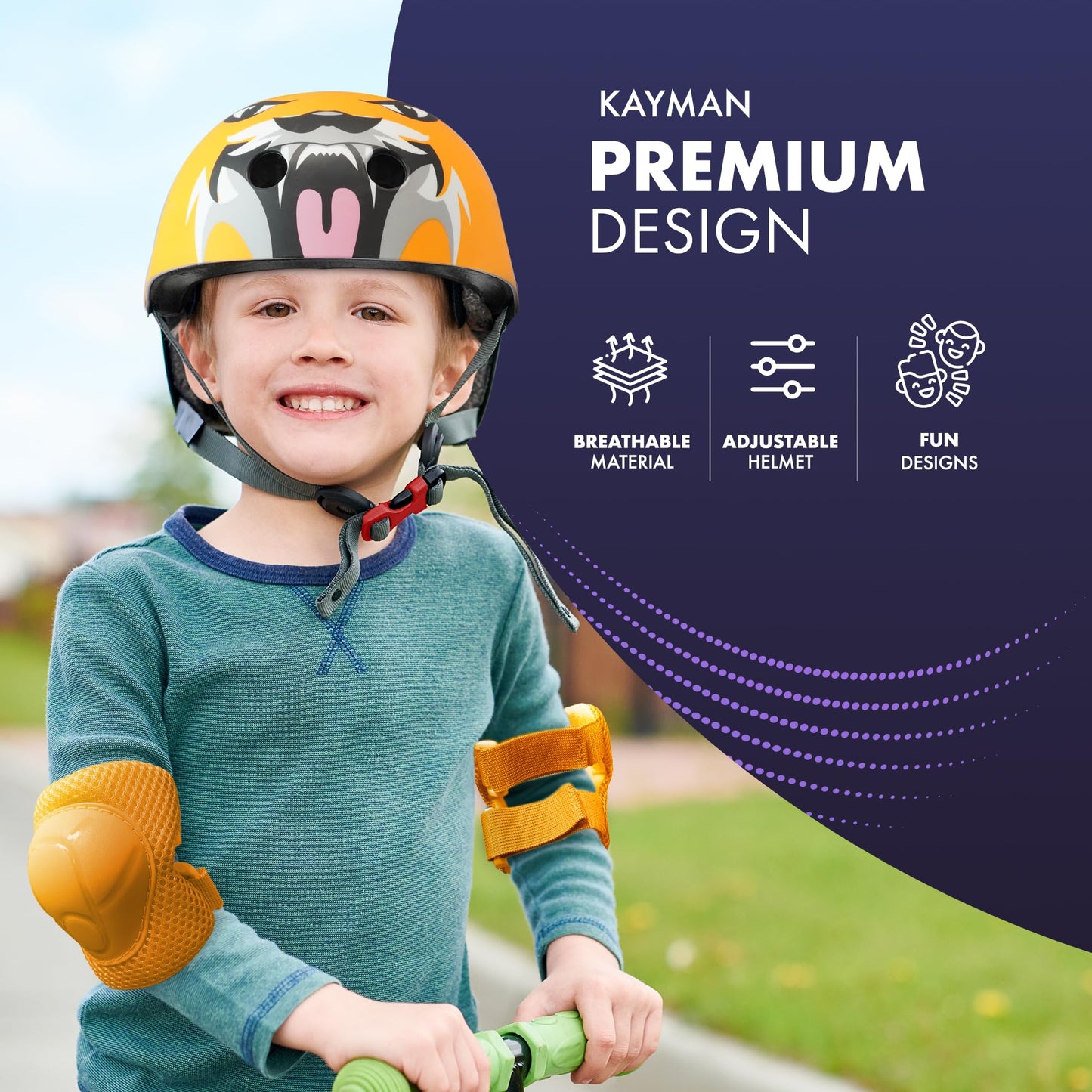 KAYMAN Kids Bike Helmet age 3 to 12, Adjustable Safety Gear for Boys and Girls, Suited to Scooter, Cycling, Skateboard & Roller Skating - Protection for Boys & Girls