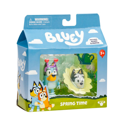 Bluey and Muffin 2-Pack Toy Figure Playset, Spring Time Toddler Figurine Toys Set with Dressup Accessories, Poseable Figurines for Kids Ages 3-5