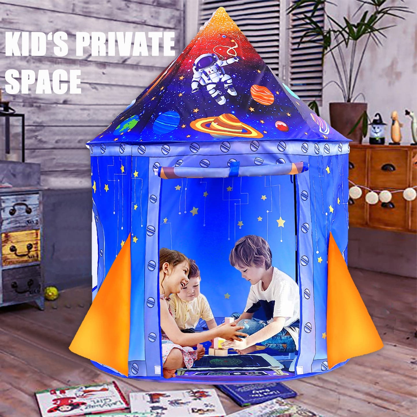 Nicecastle Play Tent for Kids Boys Girls,Rocket Ship Astronaut Spaceship Space Playhouse Indoor Outdoor kids Tent Pop Up Foldable Tents Game Party Birthday Toy for Children Toddler Baby Gift