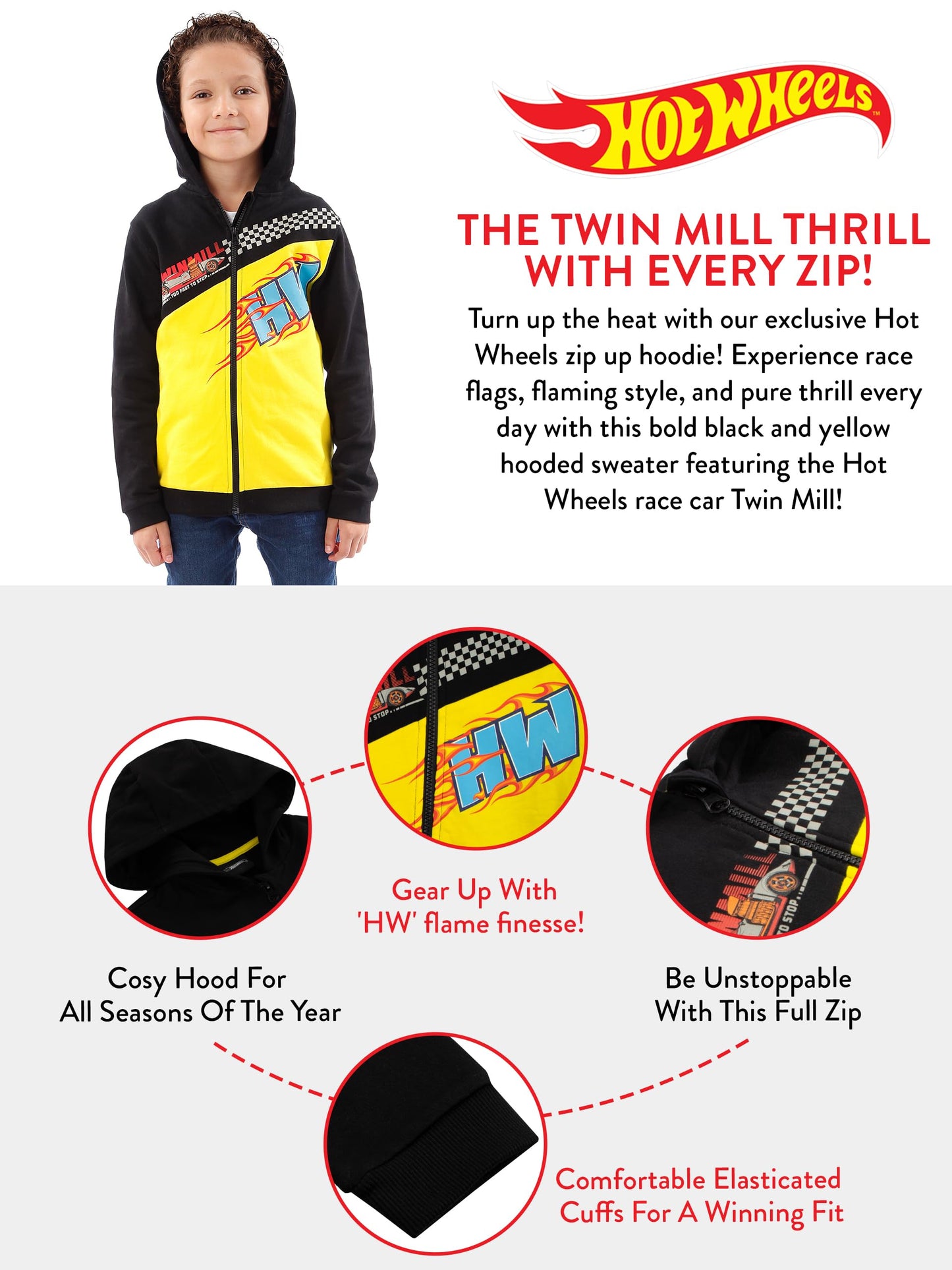 Hot Wheels Boys' 4-5 Years Multicolor Cotton Hoodie