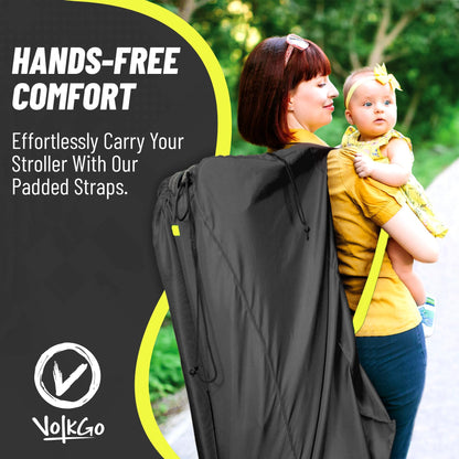 V VOLKGO Stroller Bag for Airplane Travel, Large Gate Check Double Stroller Pram Travel Bag, Pushchair Transport Cover with Shoulder Strap, Large Capacity Infant Carriers - Fits Most Sizes (Black)