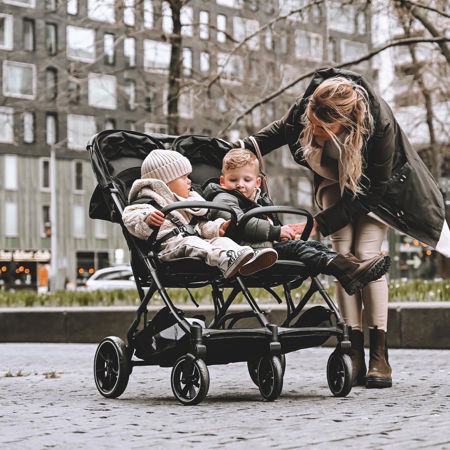 Deryan Rolo X2 XL Pushchair Buggy 2 in 1 - Buggy Small Foldable - Birth to 4 Years - Baby Pram per Seat Maximum Load 22 kg - Children's Buggy Foldable - Compact and Foldable - Nougat