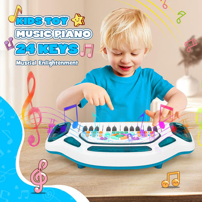 m zimoon Kids Piano Keyboard, 24 Keys Multifunctional Toddlers Musical Toy Instruments with Dynamic Lighting, Educational Gifts for Boys Girls Aged 1-6